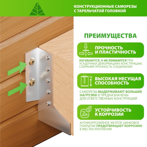картинка Саморез по дереву тарельчатая голова 8*120мм Тorx40 желтый цинк от магазина Пиломатериал Воткинск