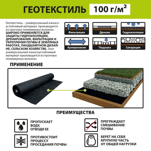 картинка Геотекстиль GEO 100 (S40м², P100г/м²) от магазина Пиломатериал Воткинск