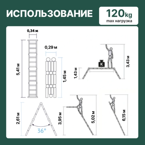 картинка Лестница-трансформер алюминиевая Новая Высота 4*5 ступени от магазина Пиломатериал Воткинск